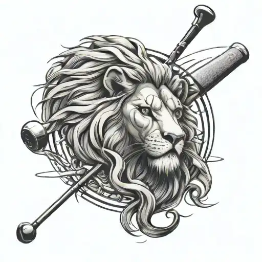 A Golf Club Intertwined With A Lion's Tail On A Sandy Beach