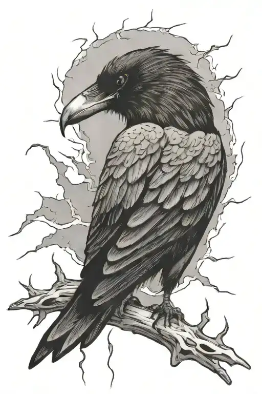 Crow Between Lightning Bolts