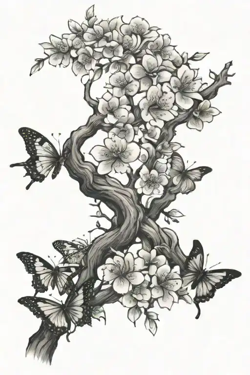 Cherry Blossom Tree With Butterflies