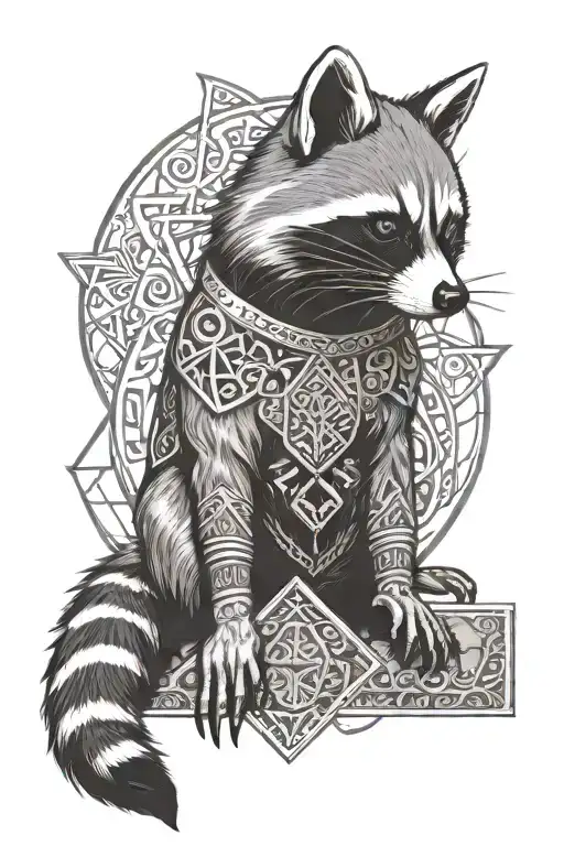 Raccoon With Norse Runes Around It