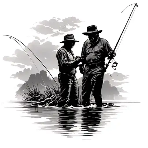 Silhouette Of Me & My Grandpa Fishing On The Right Of My Chest