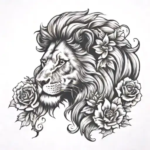 Lion With Flowers Around It