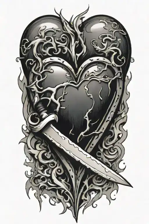 Black Heart With A Knife Piercing