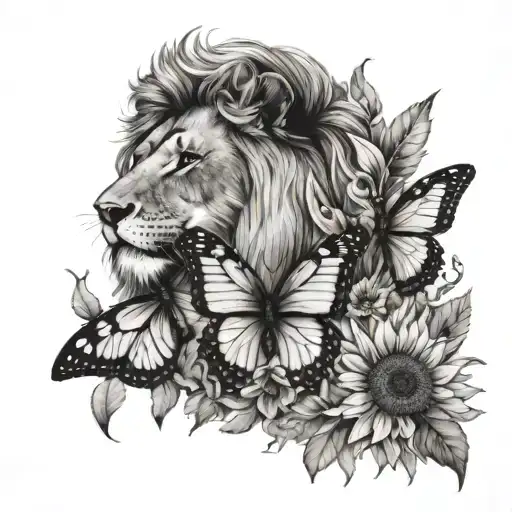 Butterfly With Lion And Sunflowers