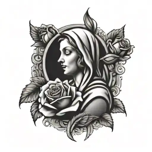 Virgin Mary Roses Blooming Flower Surrounded