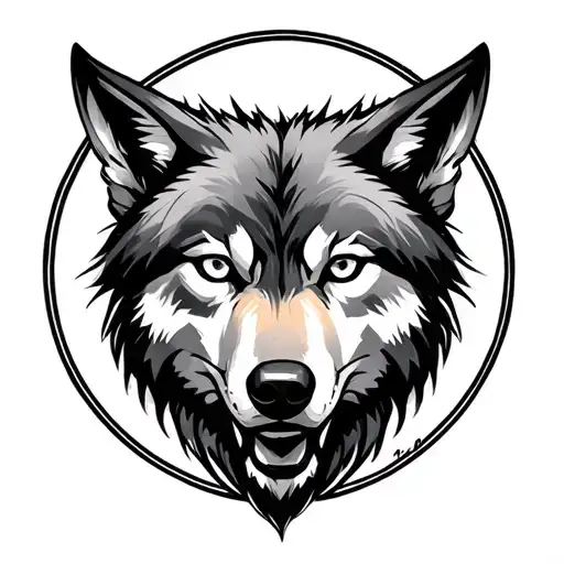 Circle With Outline Of A Wolfs Head In The Middle