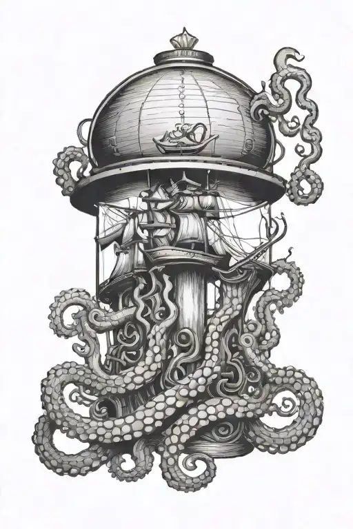 Octopus Holding Ship In Bottle