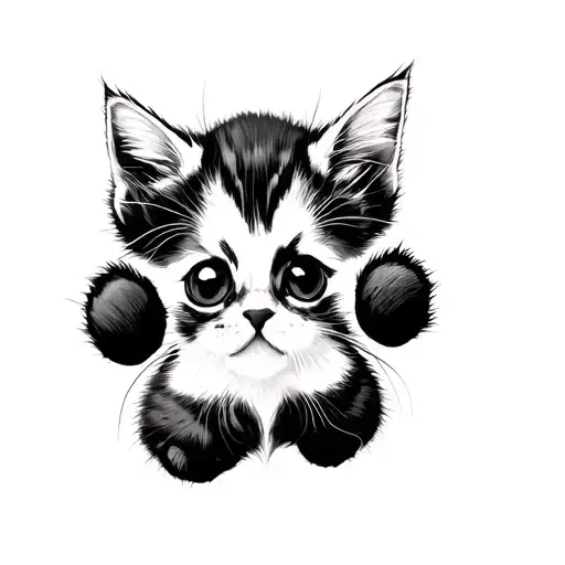 Black And White Kitten Paw Print Simple Outline