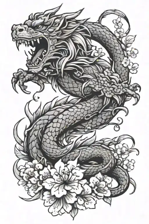 Leo And Determined With Japanese Cherry Blossoms And Dragon