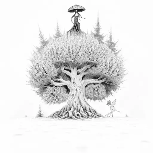 Mystical Tree Stump With Fairy Sitting On Top