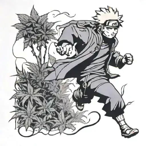 A Silhouette Of Naruto Running Through A Field Of Marijuana Plants