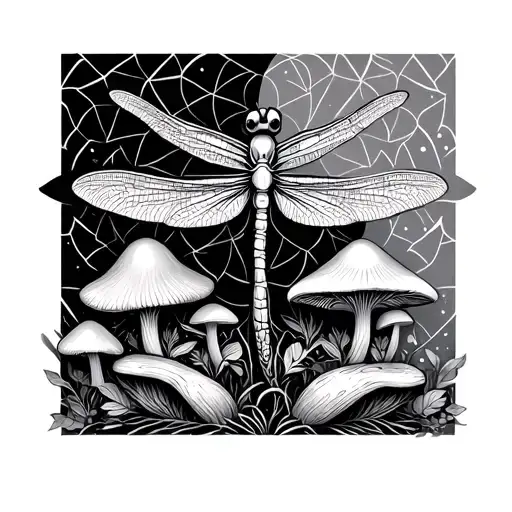 Dragonfly Sacred Geometry Tree And Mushrooms Growing