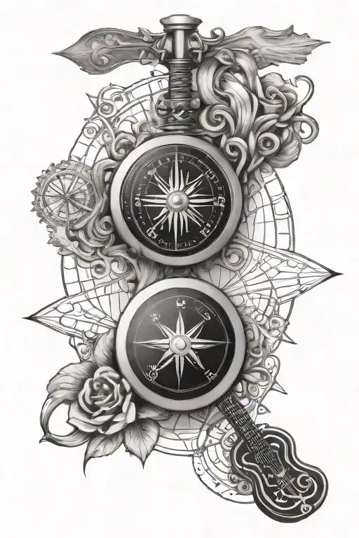 Travel Compass And Guitar Music Intertwined