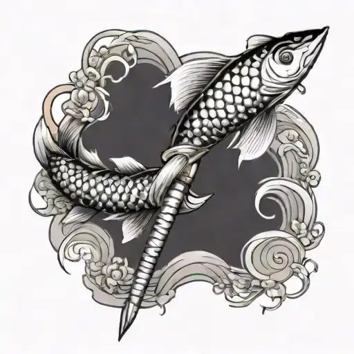 Koi Fish Wrapping Around A Katana Sword