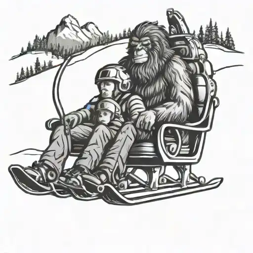 Family Of 4 On Chair Lift Skiing Bigfoot