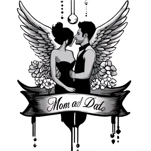 Mom And Dad Dates Under Name With Wings On The Side