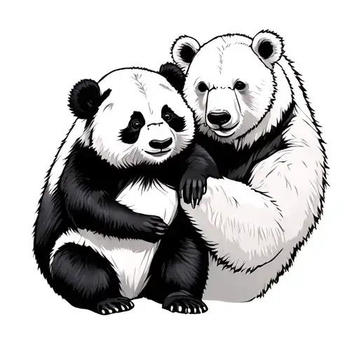 Fearce Polar Bear Protecting A Baby Panda Bear