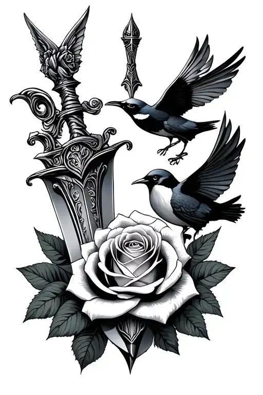 Dagger And Roses And Birds