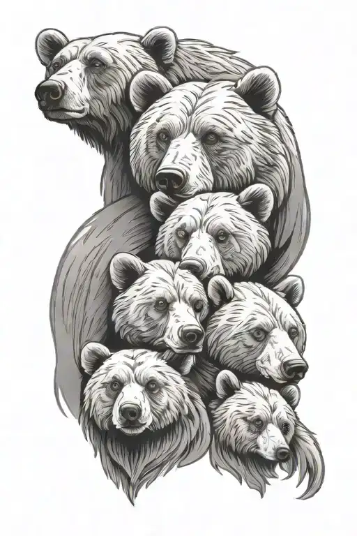 Family Tattoo With 2 Parents And 2 Kids Bear Head