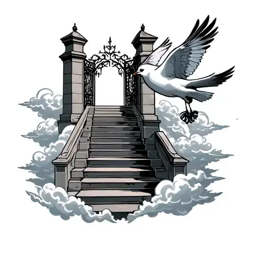 Doves With A Staircase To Heaven Gates With Clouds And The Name Mikey