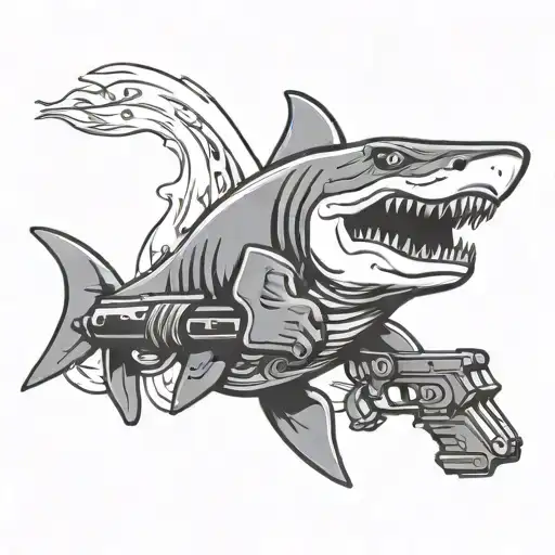 Musle Shark Character Holding Uzi Gun Like A Thug