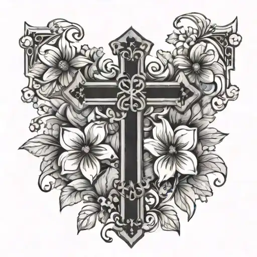 Plain Black Cross With Birth Flowers Of May And September In Color