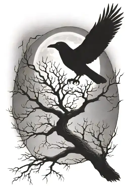 Crow In A Tree Full Moon Rising