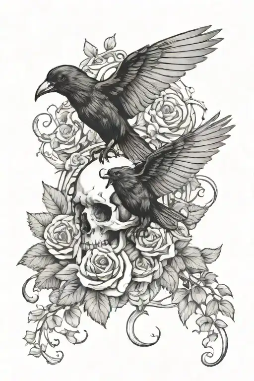 Flowers And Vines With A Crow's Skull And A Lunar Moth