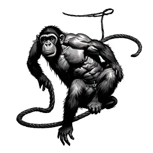 Monkey With A Whip On A Mans Back