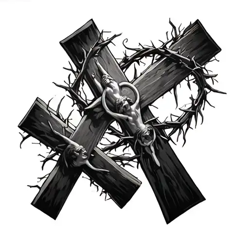 3 Crosses With Jesus's Crown Of Thorns