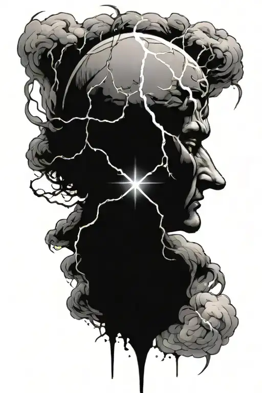 Posiedon With Lightning Bolts And Ocean