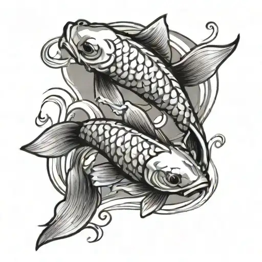 2 Small Koi Fish Swimming Upstream