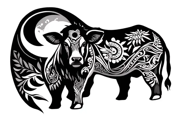 Polynesian On The Buttock Side With A Calf With Moon