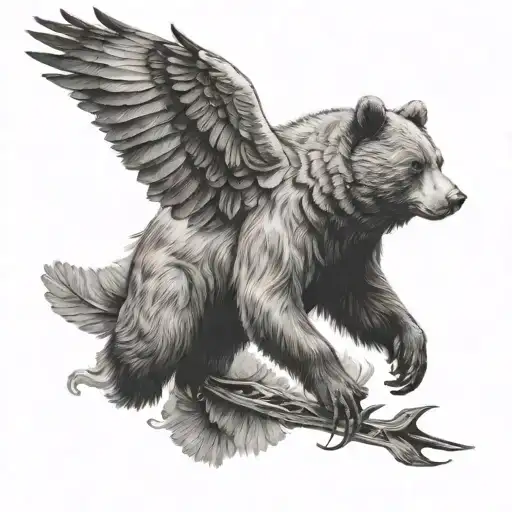 A Bear And Dove Mid Flight