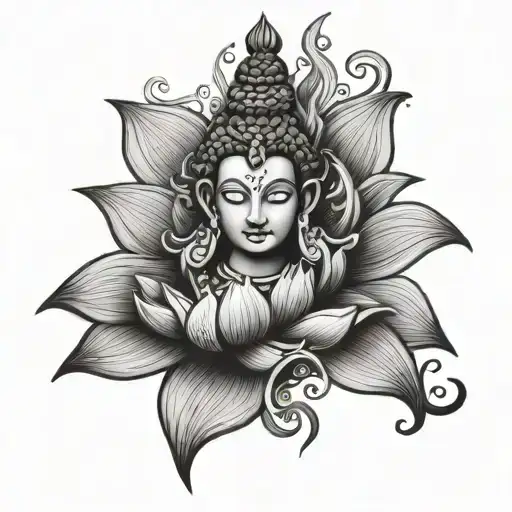 Shiva Trishul Intertwined With A Lotus Flower