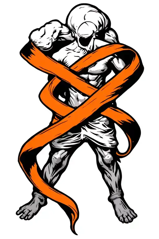 Cancer Survivor With Orange Cancer Ribbon Wrapped Tightly