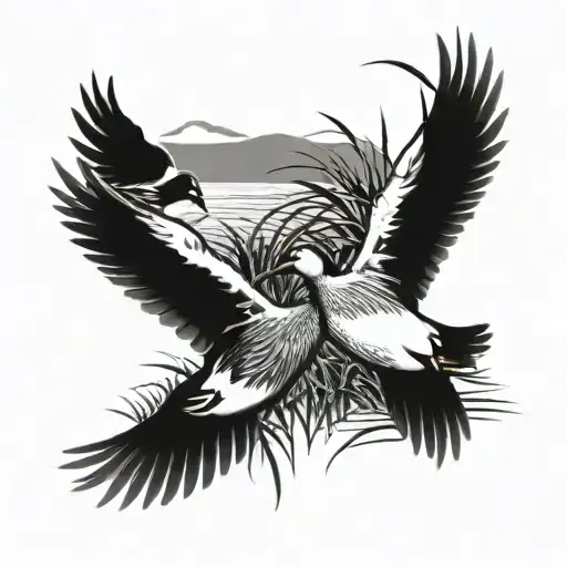 Nature Tattoo With Ducks And Reeds