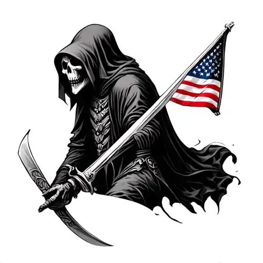 Grim Reaper With American Flag And Rebel Flag