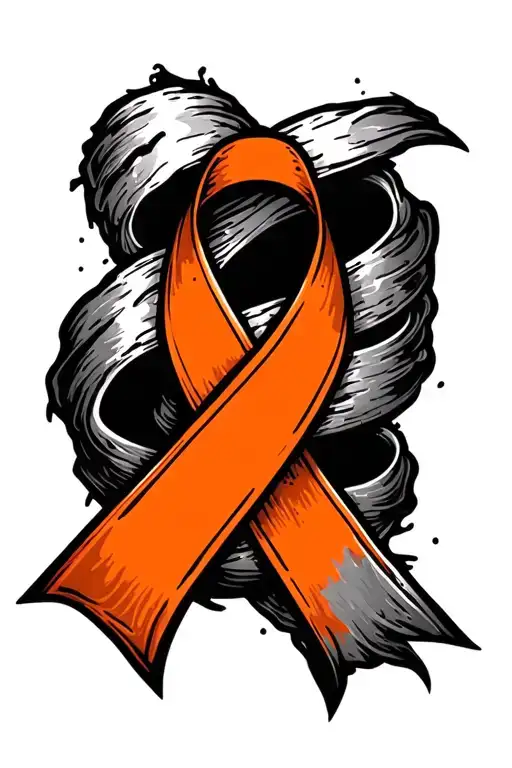 Orange Cancer Ribbon Wrapped Tightly Around Geographic Design