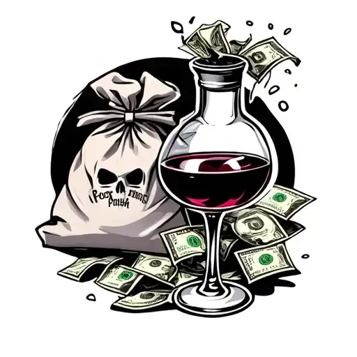 Poison Bottle N Money Bags Filled Wine Glass