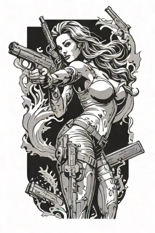 Curvy Woman Body Submerged In Rifle And Pistol Ammunition