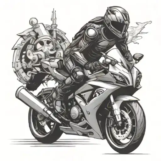 A Chess Knight Riding A Yamaha Yzf R6 Motorcycle In A Black-grey Style