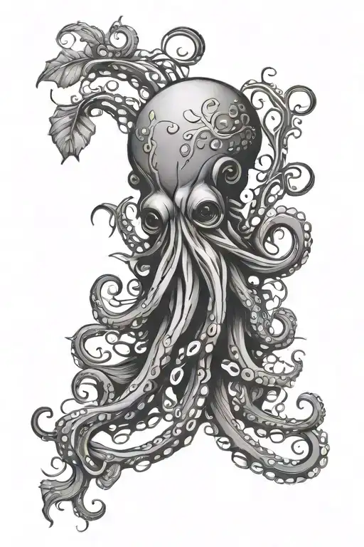 Octopus And Leaves Thick Lines Connecting Different