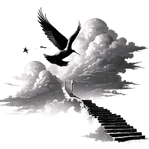Stairway To Heaven With Clouds And A Bird