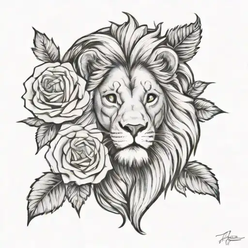 Lion Head With Roses