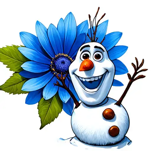 Olaf The Snowman From Frozen With A Blue Flower As The Background