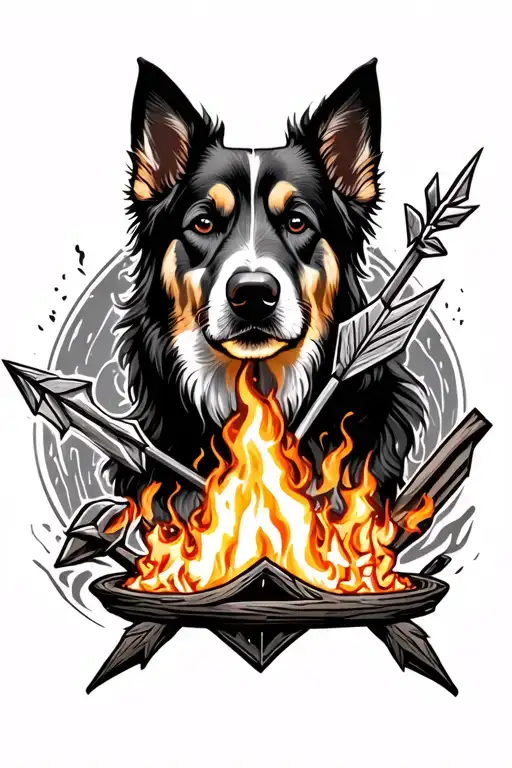 Arrow In The Middle Of The Dog And Around Fire