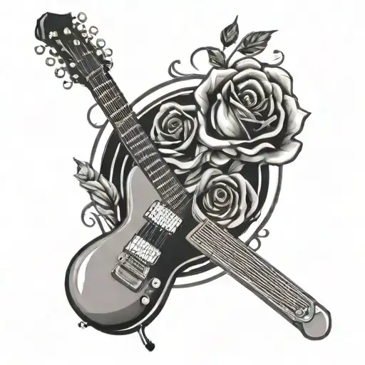Electric Guitar And Rose Surrounded