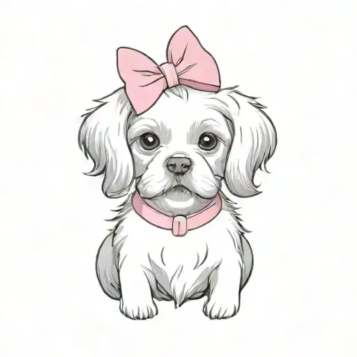 A White Dog With A Pink Bow On Its Head