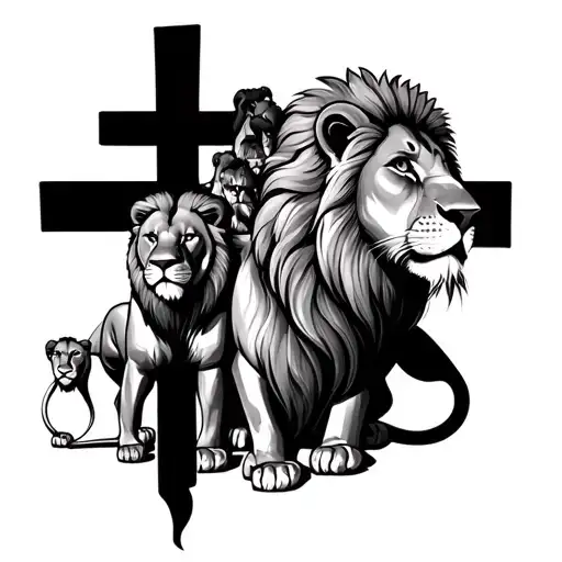 Cross With 2 Female Lions And 4 Male Lions